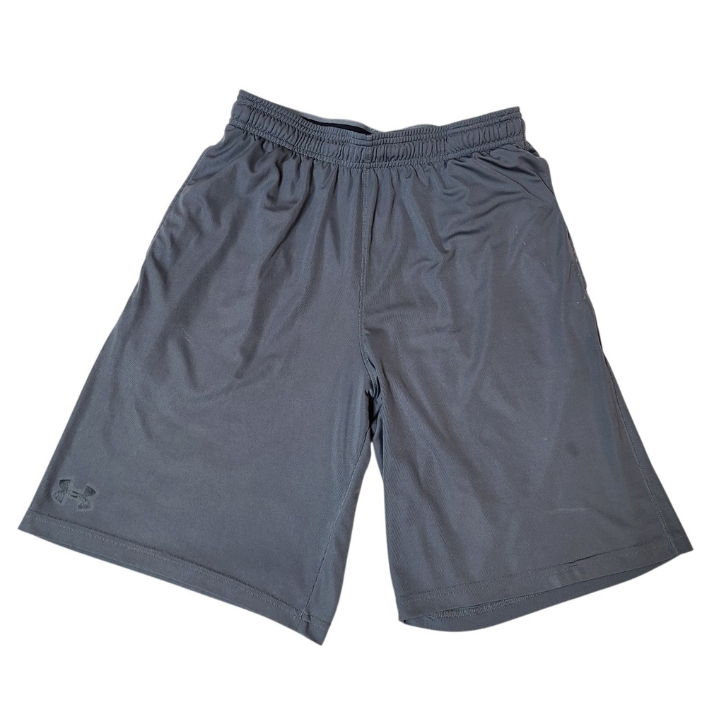 Under Armour Mens HeatGear Athletic Shorts Gray Loose Fit Med Pockets Drawstring